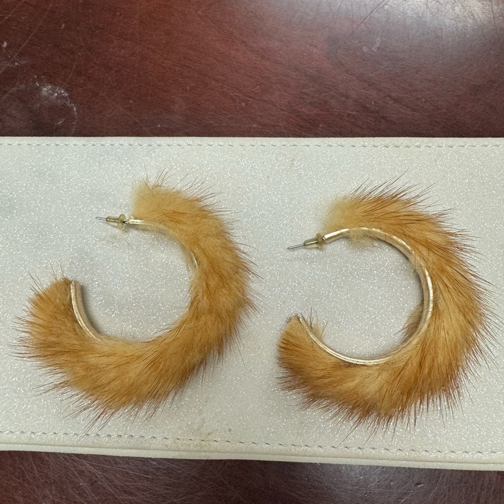 Faux Fur Gold Hoop Earrings